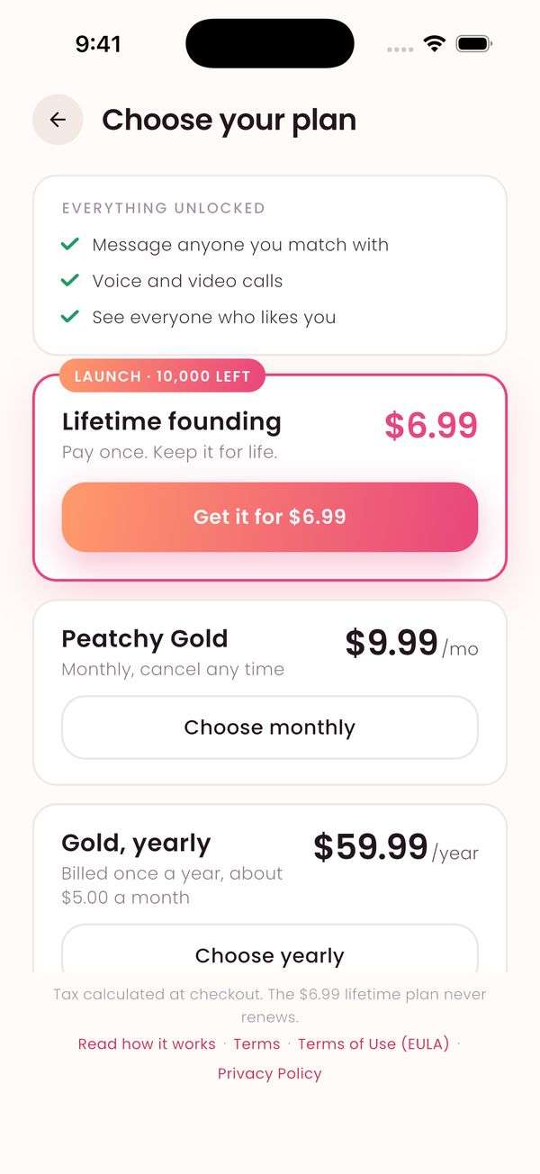 The membership screen, showing what Gold takes off and what it costs